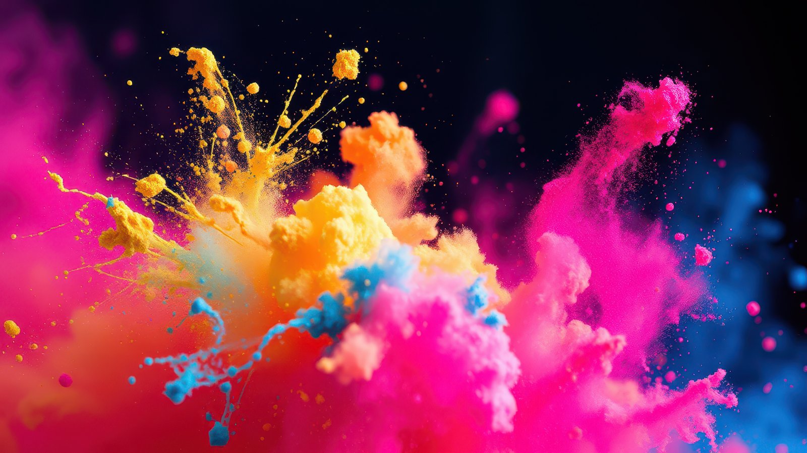 Colorful powder bursts create vibrant clouds at a festival celebration in a lively atmosphere during daylight hours